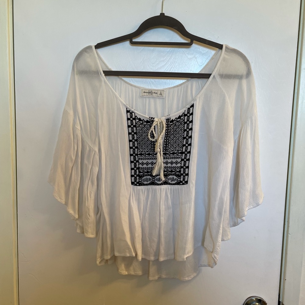 Cottagecore White Flowy Wide Neck Blouse